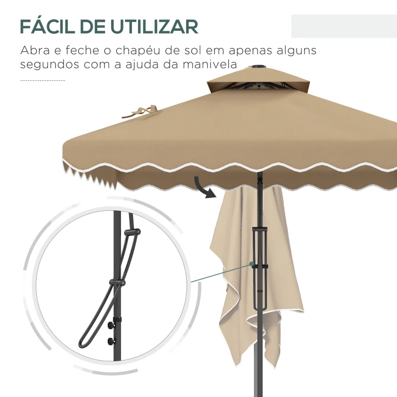 Outsunny Chapéu de Sol de Jardim de 2,5 m Chapéu de Sol Excêntrico com Manivela Teto Duplo com Borda Ondulada e Base Cruzada Caqui