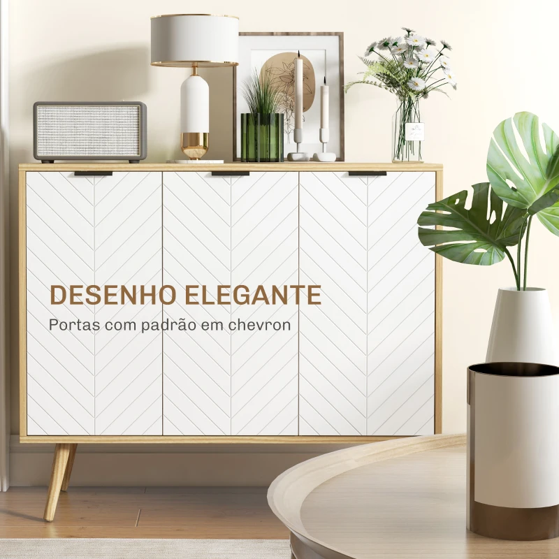 HOMCOM Aparador de Cozinha Moderno com Prateleiras Ajustáveis 2 Armários e Anti-Tombo 91,5x35x77,4 cm Branco e Madeira