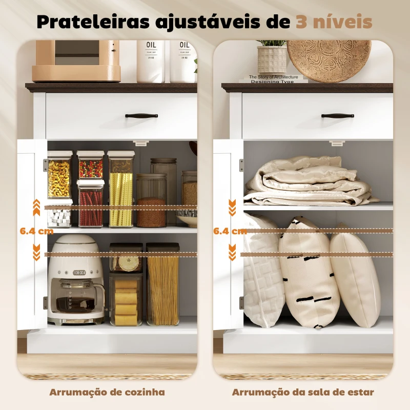HOMCOM Aparador para Sala de Estar Estilo Rústico com 1 Gaveta Prateleira Ajustável 75,2x40x91,5 cm Branco e Madeira