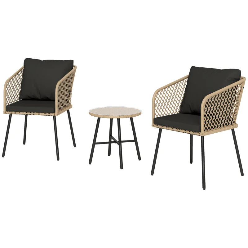Outsunny Three-Piece Cut-Out Rattan Chair and Table Set - Brown/Black