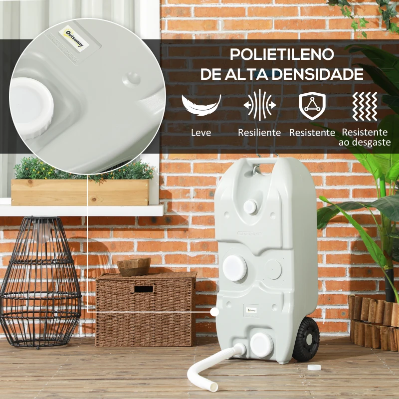 Outsunny Depósito de Água 40 L com Rodas Portátil com Pega Metálica e Torneira para Caravanas Autocaravanas Campismo ao Ar Livre 37x23x80 cm Cinzento
