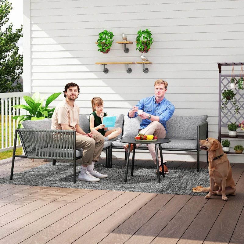 Outsunny Gartenmöbel Set Polyrattan Lounge-Set mit Ecksofa Tisch Kissen für 6 Personen Dunkelgrau(m-8)