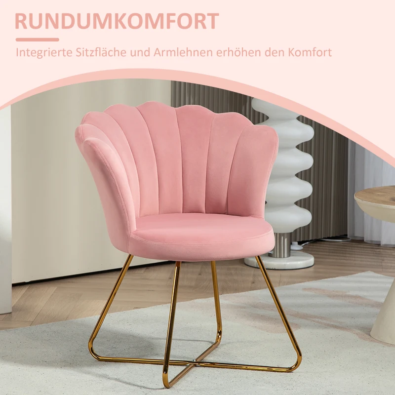 HOMCOM Polsterstuhl, Akzentstuhl mit Rückenlehne im Lotus-Design, Metallbeine, Rosa