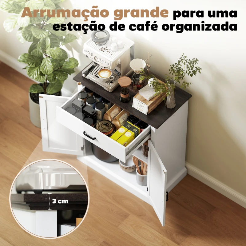 HOMCOM Aparador para Sala de Estar Estilo Rústico com 1 Gaveta Prateleira Ajustável 75,2x40x91,5 cm Branco e Madeira