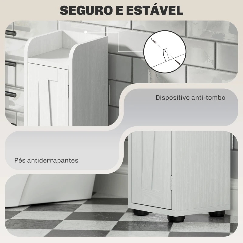 HOMCOM Coluna Casa de Banho com Compartimento Aberto Prateleiras Ajustáveis e Suporte para Papel Higiênico 20x20x185 cm Branco