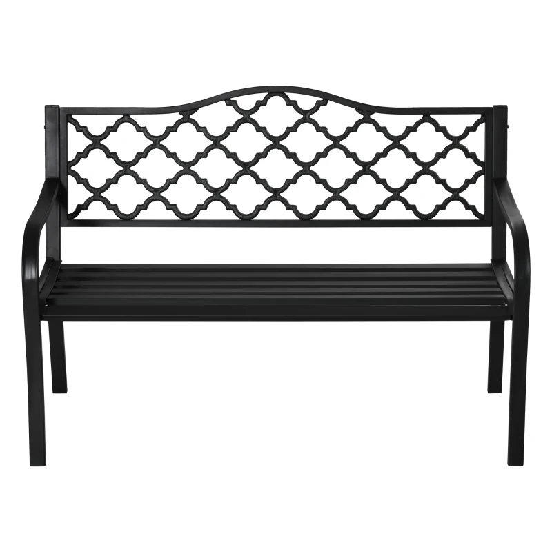 Outsunny Gartenbank 2-Sitzer Parkbank aus Metall Sitzbank bis 240 kg Bank Terrassenbank mit Rücken- & Armlehnen Gartenmöbel Gusseisen Schwarz 128 x 58,5 x 89 cm