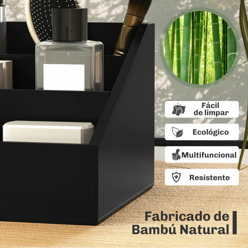 HOMCOM Organizador para Secretária de Bambu Organizador de Mesa de Escritório Multifuncional 33x20,5x15,5 cm Preto