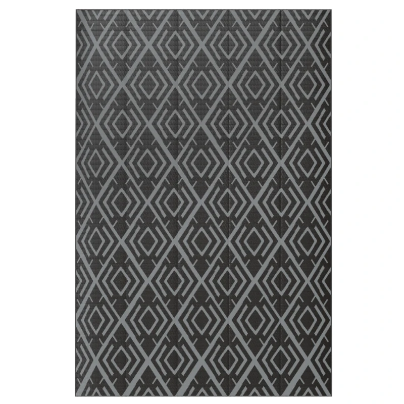 Outsunny Tapete de Exterior 182x274 cm Reversível com Desenho Geométrico Impermeável e Bolsa de Transporte Preto