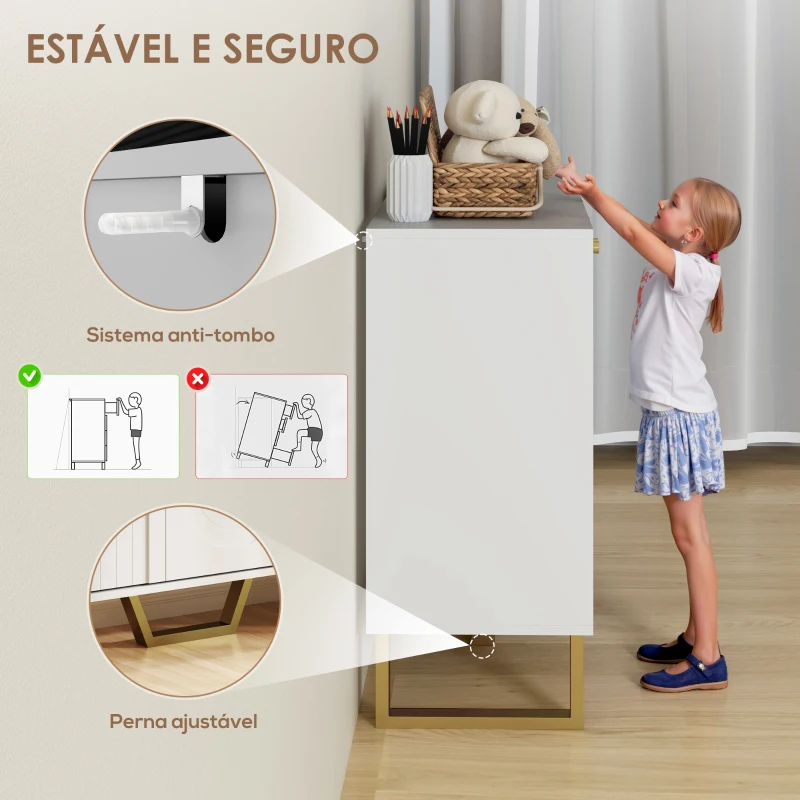 HOMCOM Aparador de 3 Portas Aparador Moderno para Sala de Estar com Prateleiras Ajustáveis Móvel para TV até 50 Polegadas 106,5x35x77,5 cm Branco