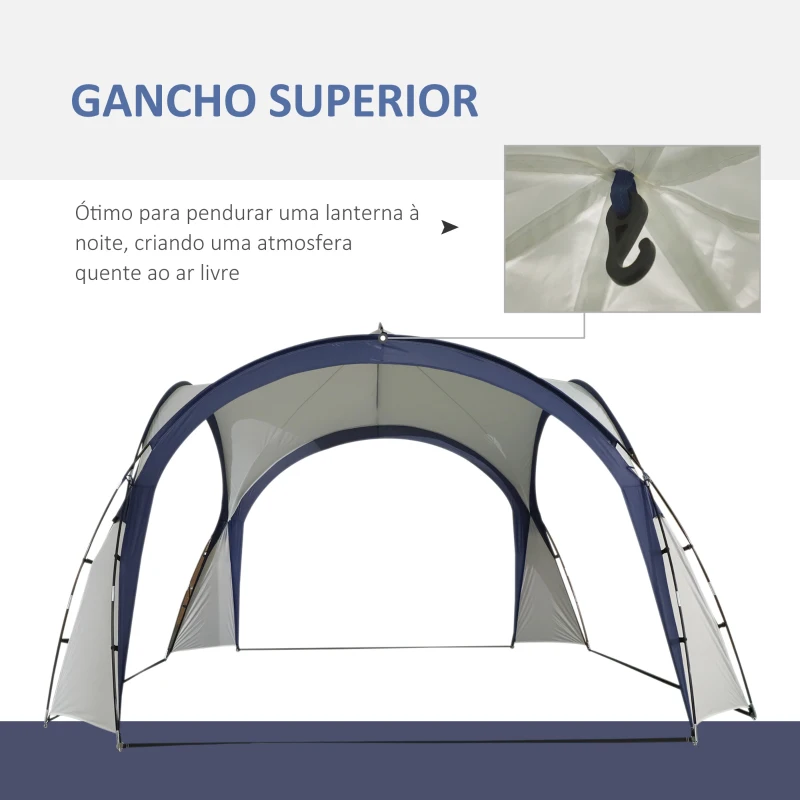 Outsunny Abrigo de Campismo 3,5x3,5 m Toldo de Campismo Dobrável com Gancho Proteção UV e Bolsa de Transporte Cinza e Azul