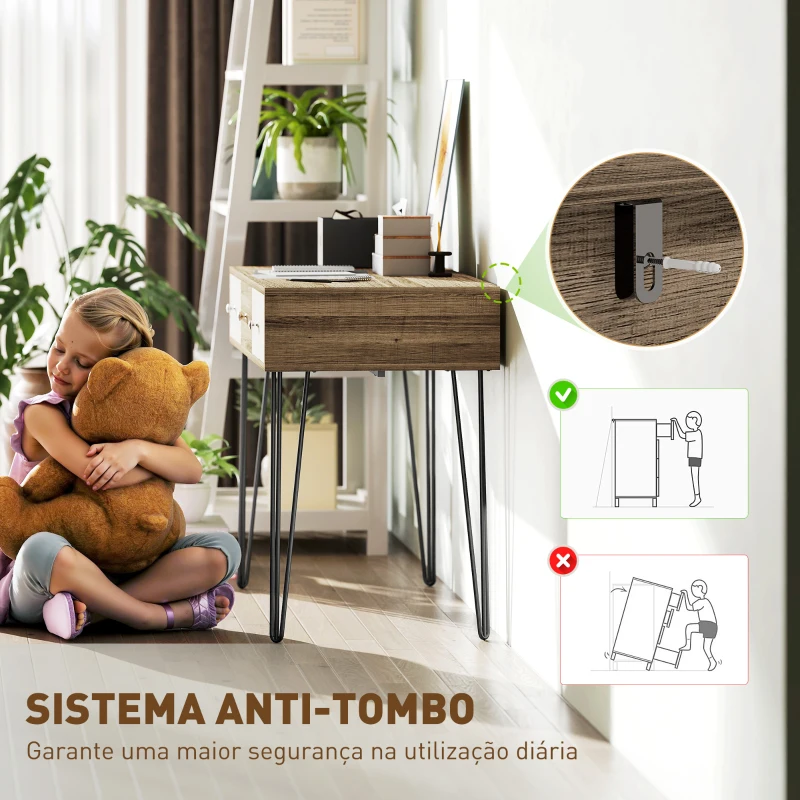 HOMCOM Secretária Estilo Boémio Mesa Secretária com 3 Gavetas e Pés de Ferro para Escritório Dormitório Tocador 105x50x75 cm Madeira