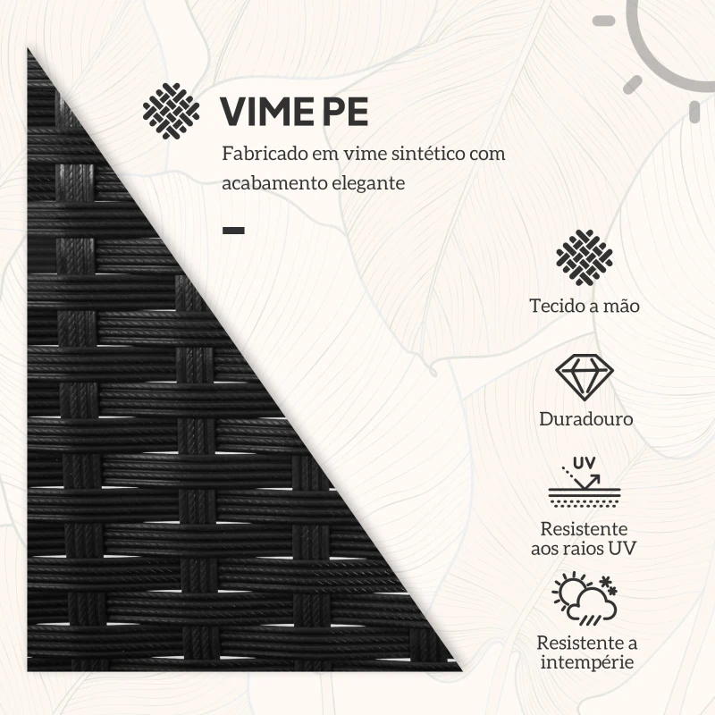 Outsunny Conjunto de Jardim de Vime 3 Peças 1 Mesa 42,5x40x39 cm 2 Poltronas 63x57x76 cm Almofada Acolchoada para Pátio Varanda Preto