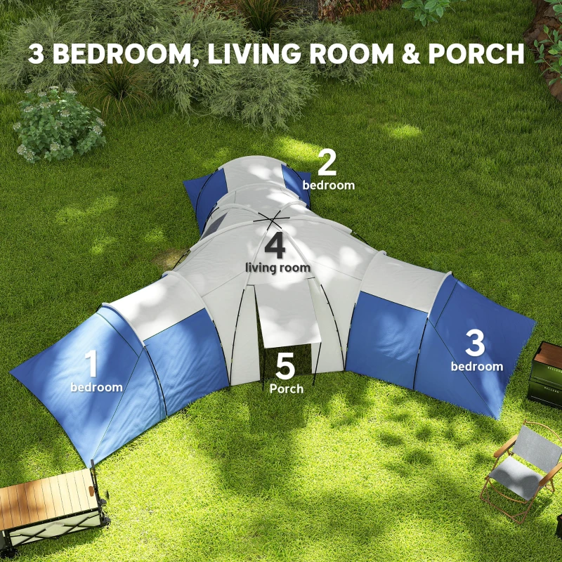 Outsunny 6-9 Man Tent with Bedrooms and Living Room, Accessories Included, Blue