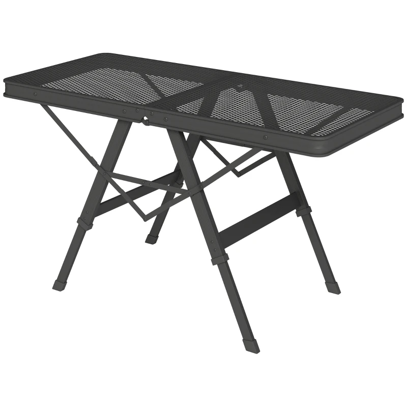Outsunny 3 ft Folding Camping Table w/ Adjustable Heights, Portable Lightweight Outdoor Folding Picnic Table with Metal Mesh Desktop & Aluminium Legs for Picnic, Garden, Party, Black