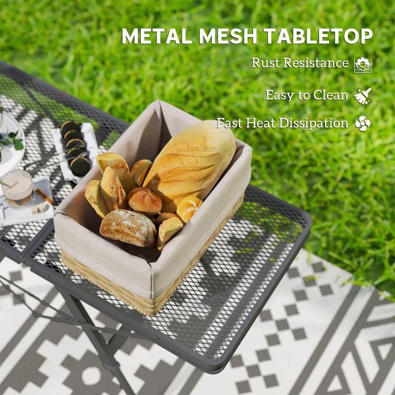 Outsunny 3 ft Folding Camping Table w/ Adjustable Heights, Outdoor Folding Picnic Table with Metal Mesh Desktop & Aluminium Legs, Portable Lightweight BBQ Table for Picnic, Garden, Party, Black