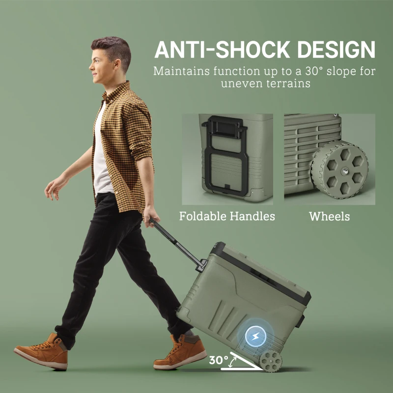 Outsunny 45L Two Compartment Car Fridge Cooler - Green