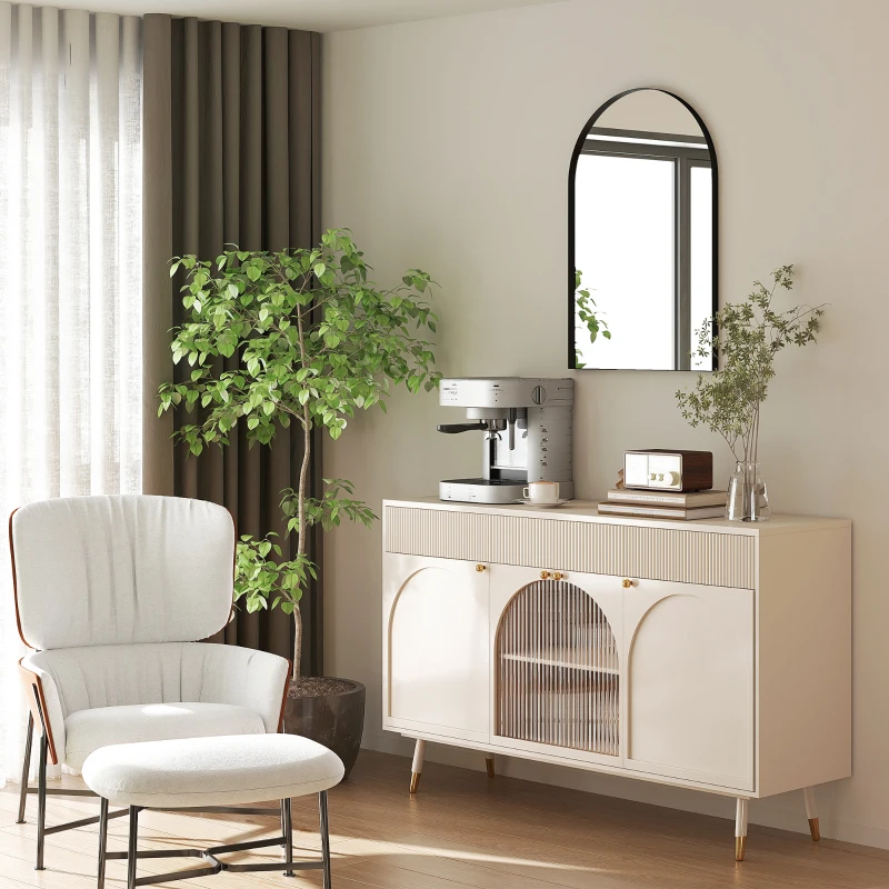 HOMCOM Miroir mural arqué miroir de salle de bain avec cadre en alliage d'aluminium pour chambre salon entrée 60 × 90 cm noir