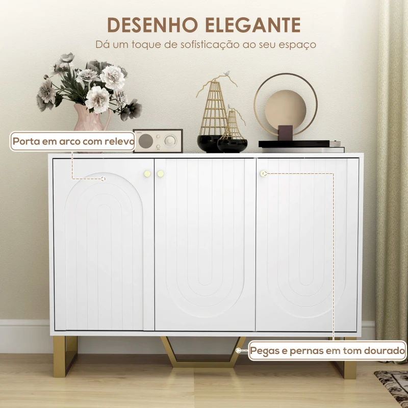 HOMCOM Aparador de 3 Portas Aparador Moderno para Sala de Estar com Prateleiras Ajustáveis Móvel para TV até 50 Polegadas 106,5x35x77,5 cm Branco