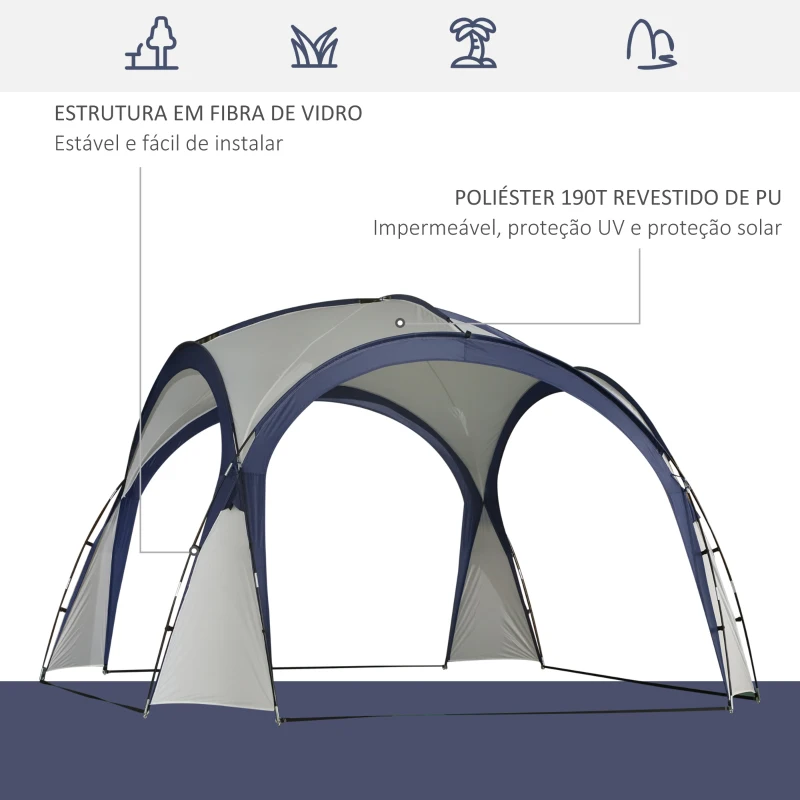 Outsunny Abrigo de Campismo 3,5x3,5 m Toldo de Campismo Dobrável com Gancho Proteção UV e Bolsa de Transporte Cinza e Azul