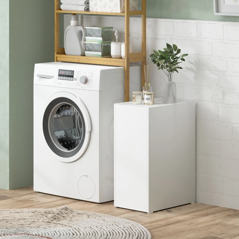 HOMCOM Armário de Casa de Banho com Gaveta Deslizante e Rodas 3 Compartimentos Móvel Auxiliar para Espaços Pequenos 47x30x66,5 cm Branco