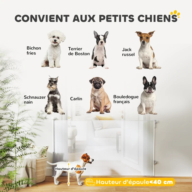 PawHut Barrière rétractable pour chien de 0 à 144 cm barrière d'escalier et de portes pour chien chat avec verrouillage blanc