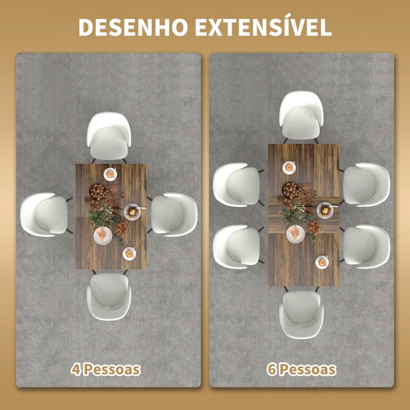 HOMCOM Mesa de Refeição Extensível Retangular para 4-6 Pessoas com Pés Metálicos 120-160x80x75 cm Madeira e Branco