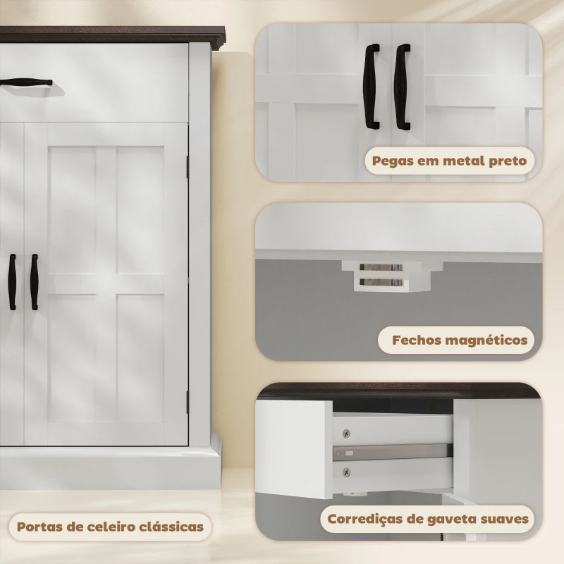HOMCOM Aparador para Sala de Estar Estilo Rústico com 1 Gaveta Prateleira Ajustável 75,2x40x91,5 cm Branco e Madeira