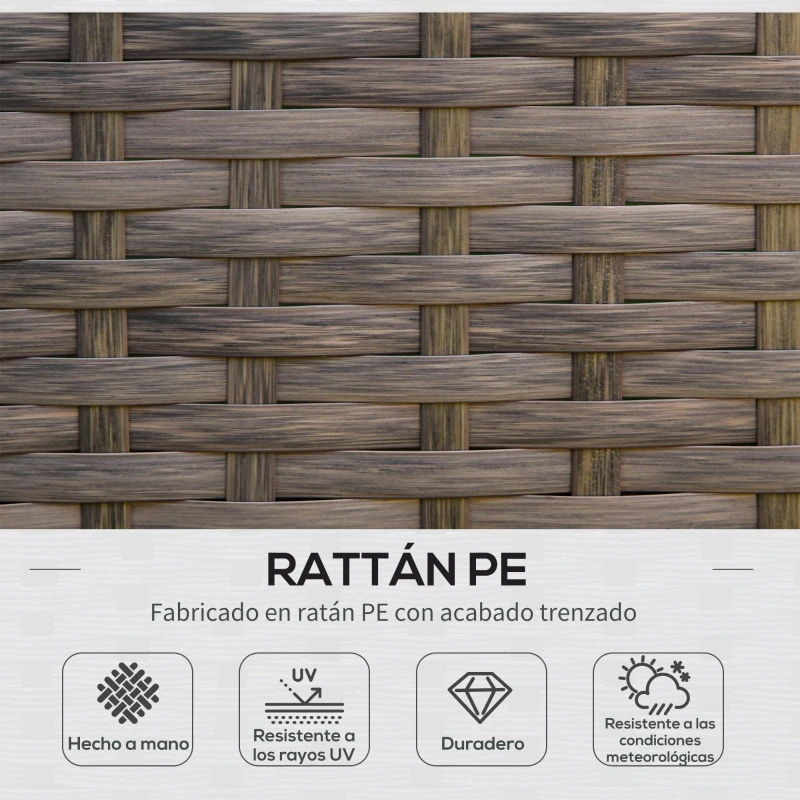 Outsunny Conjunto de 4 Muebles de Jardín de Ratán PE Sillón Sofá Doble y Mesa de Café con Cojines Lavable para Exterior Terraza Patio Marrón y Caqui