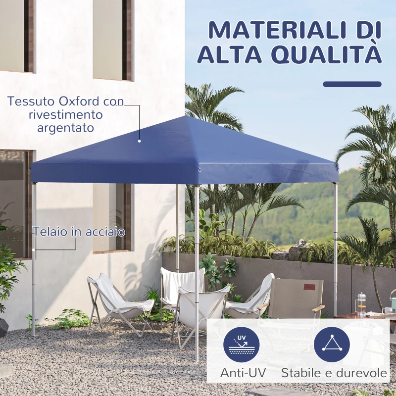 Outsunny Gazebo Pieghevole e Impermeabile in Tessuto Oxford con Corde e Picchetti, 2.45x2.45x2.45 m, Blu