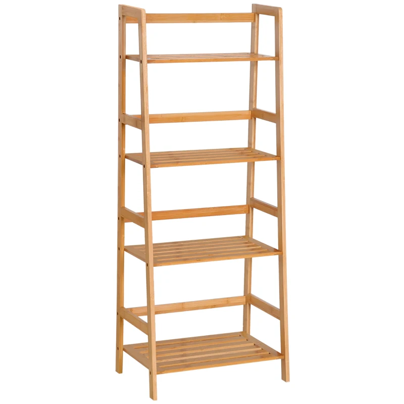 HOMCOM Boekenrek, 4 Niveaus, Ladderontwerp, Bamboehout, Natuur