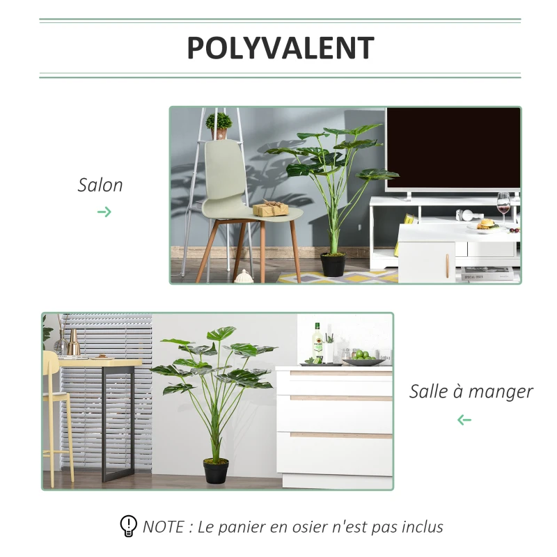 Outsunny Plante artificielle modèle Monstera avec 13 feuilles en pot ciment, intérieur ou extérieur, dim. Ø16 x 85H cm