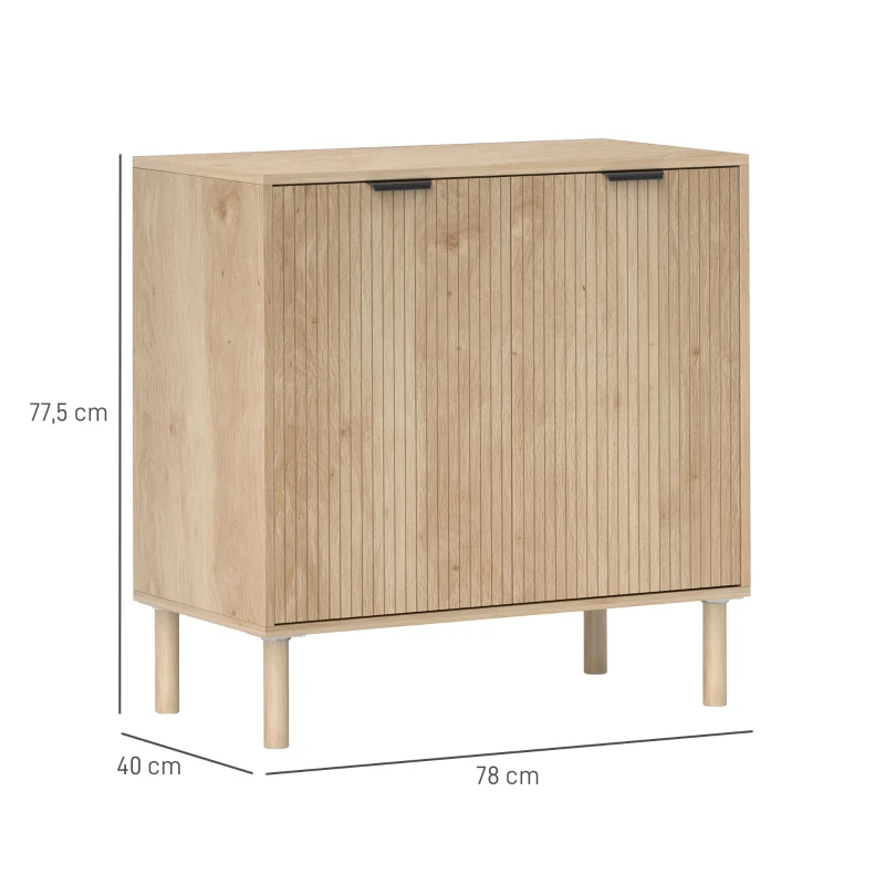 HOMCOM Aparador de Sala de Estar com Prateleira Ajustável Sistema Anti-Tombo e Pés de Madeira de Pinho 78x40x77,5 cm Carvalho