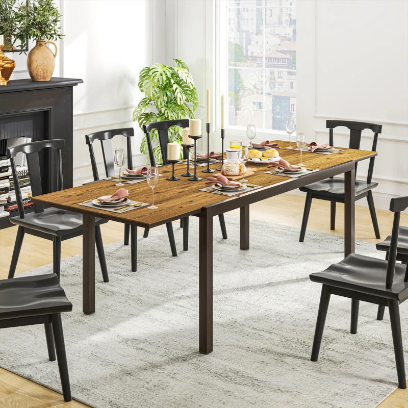 Outsunny Mesa de Refeição Extensível Mesa de Jardim Ajustável com Bordo de Alumínio para 6-8 Pessoas 160/240x90x74 cm Marrom
