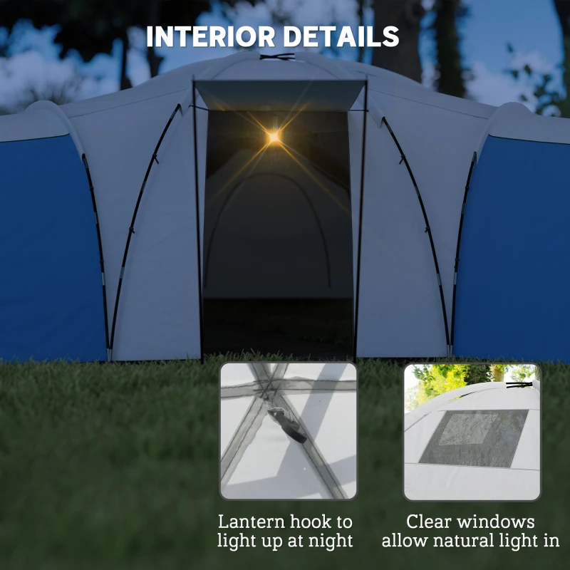 Outsunny 6-9 Man Tent with Bedrooms and Living Room, Accessories Included, Blue