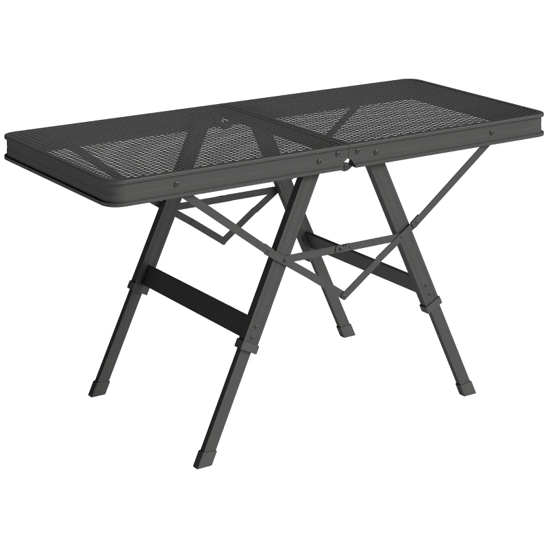 Outsunny 3 ft Folding Camping Table w/ Adjustable Heights, Portable Lightweight Outdoor Folding Picnic Table with Metal Mesh Desktop & Aluminium Legs for Picnic, Garden, Party, Black