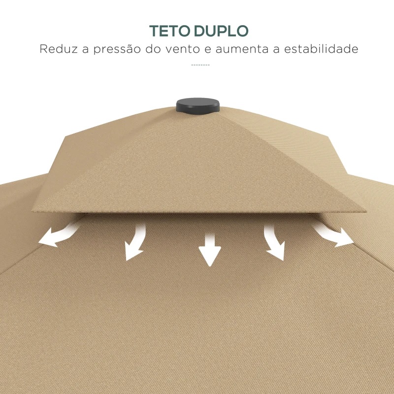 Outsunny Chapéu de Sol de Jardim de 2,5 m Chapéu de Sol Excêntrico com Manivela Teto Duplo com Borda Ondulada e Base Cruzada Caqui