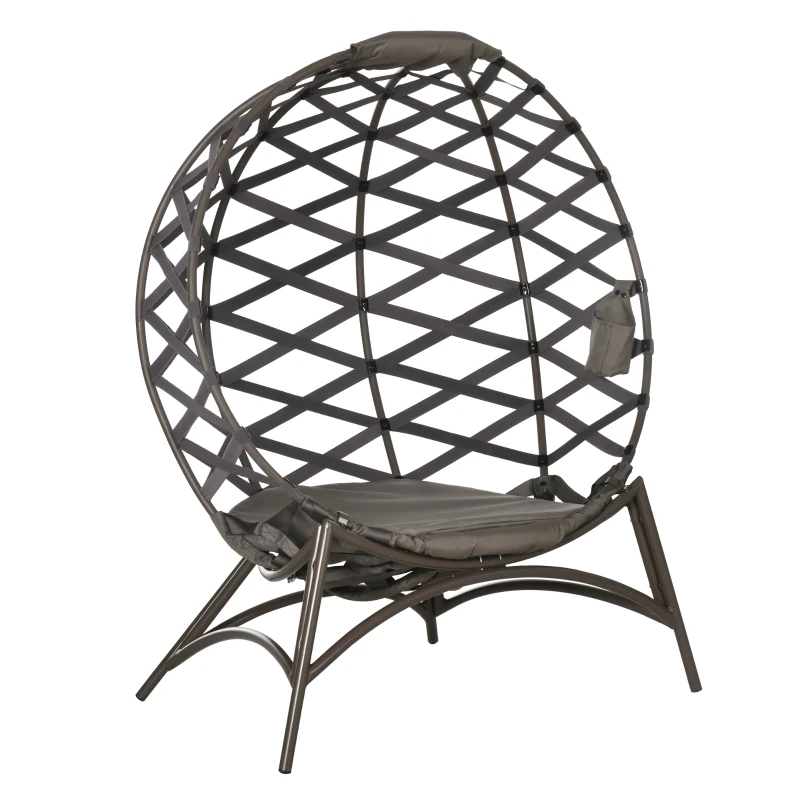 Outsunny Gartenstuhl-Set, 2-tlg., Hocker/Beistelltisch, gr. Sitzkissen, Stahlrahmen, Farbe: Sand, 118 x 75 x 142 cm