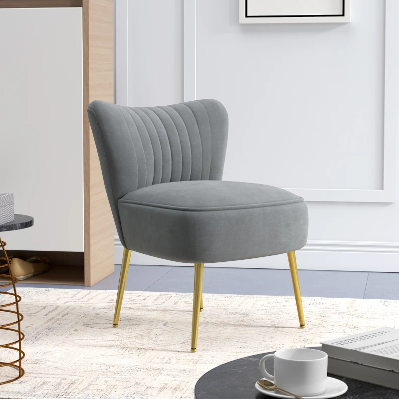 HOMCOM Velvet-Feel Tub Accent Chair - Grey