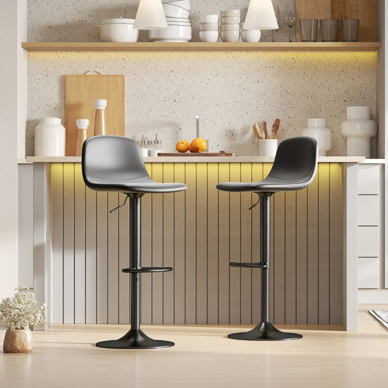 HOMCOM Conjunto 2 Taburetes Altos Ajustables 360° con Respaldo y Reposapiés para Cocina Bar o Comedor 40,5x44x84-104 cm Negro