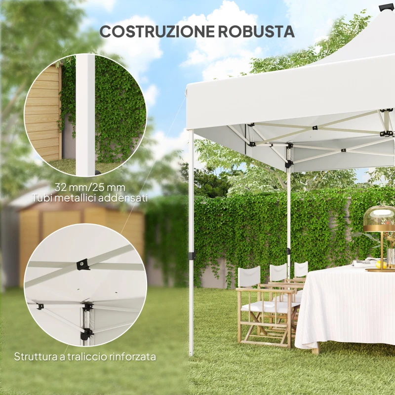 Outsunny Gazebo da Giardino Pop Up 3x3 m ad Altezza Regolabile con Luci LED Solari, in Tessuto Oxford e Metallo, Bianco