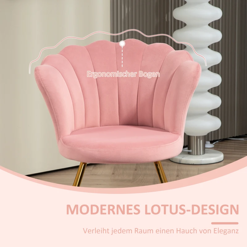 HOMCOM Polsterstuhl, Akzentstuhl mit Rückenlehne im Lotus-Design, Metallbeine, Rosa