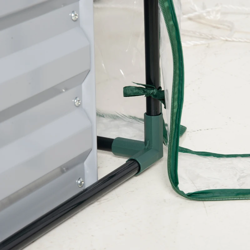 Outsunny Raised Garden Bed with Greenhouse, Steel Planter Box with Plastic Cover, Roll Up Window, Dual Use for Flowers, Vegetables, Fruits and Herbs, 127L x 95W x 92H cm, Clear