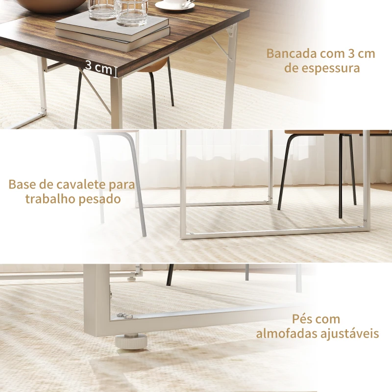 HOMCOM Mesa de Refeição Extensível Retangular para 4-6 Pessoas com Pés Metálicos 120-160x80x75 cm Madeira e Branco