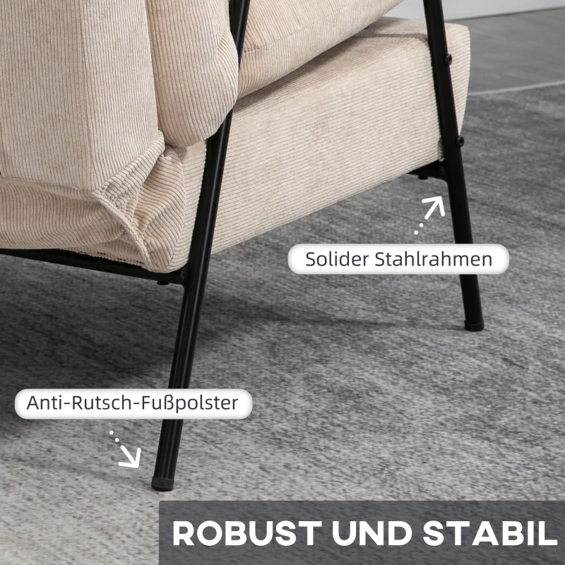HOMCOM Polsterstoel met Voetenbank, Relaxstoel met Ligfunctie, Polsterstoel, Kussen, TV Stoel, 68 x 91,5 x 88 cm, Beige(m-7)