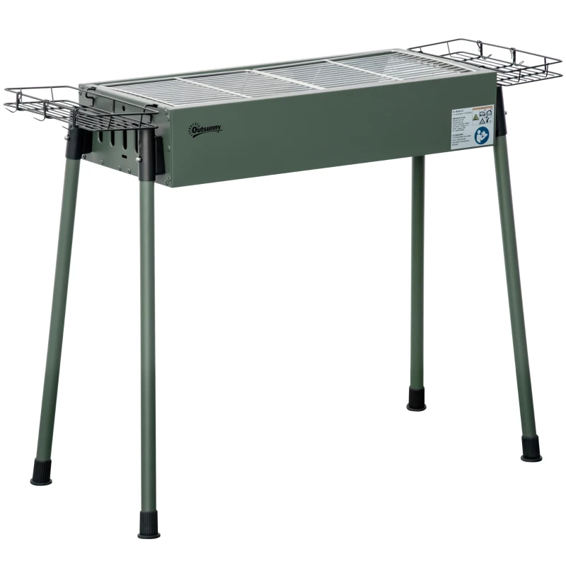 Outsunny Barbecue a Carvão com 2 Grelhas de Aço Inoxidável Portátil com 2 Prateleiras para Temperos com Ganchos 77x30x70 cm Verde