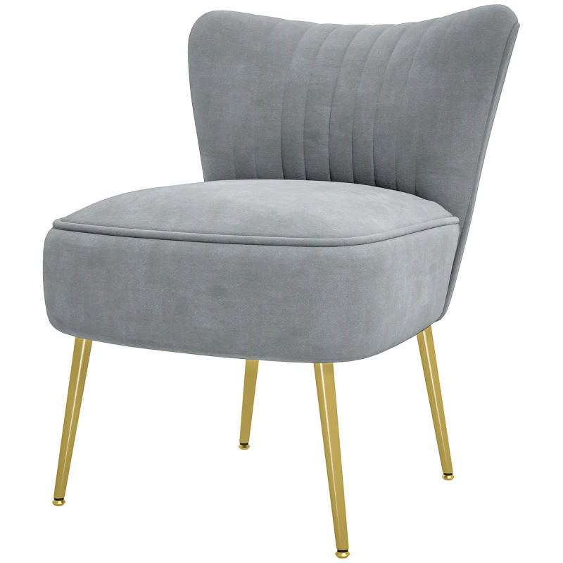 HOMCOM Velvet-Feel Tub Accent Chair - Grey