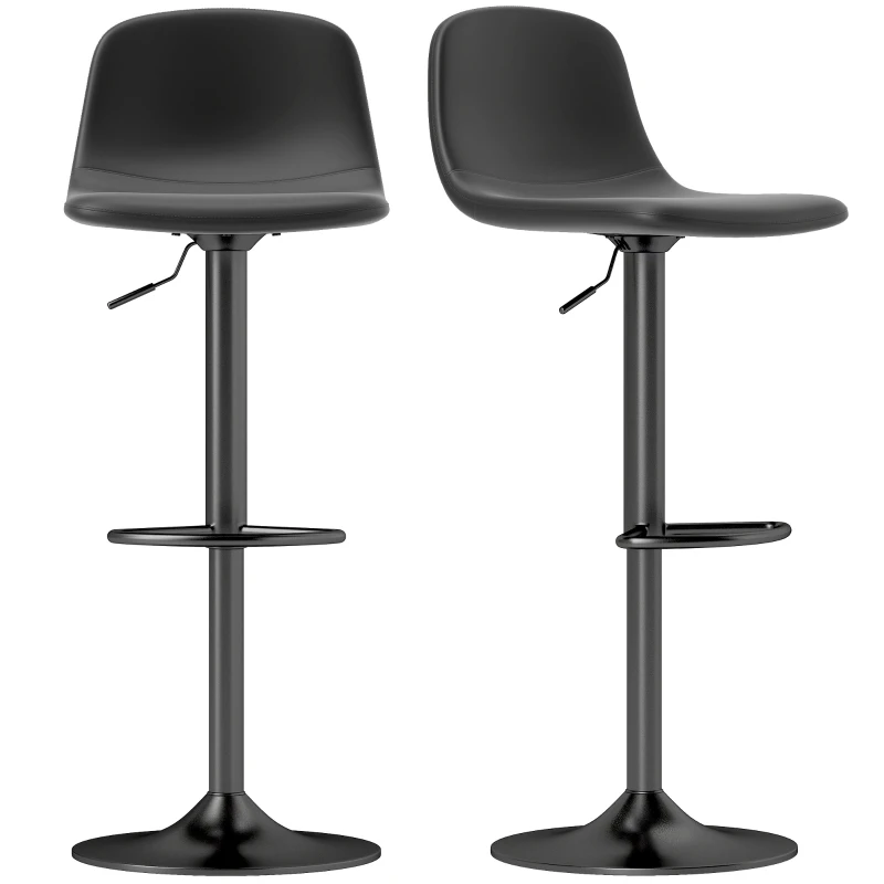 HOMCOM 2-delige Set Barkrukken, Draaibare Barstoelen met Kunstleren Bekleding, met Rugleuning en Voetsteun, Metalen Basis, Zwart(m-10)