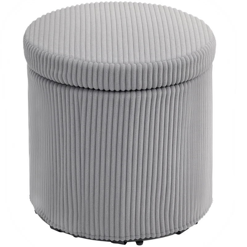 HOMCOM Puff de Arrumação Baú de Arrumação Redondo Estofado em Veludo Cotelê  Tampa Removível Ø40x41 cm Cinza Claro