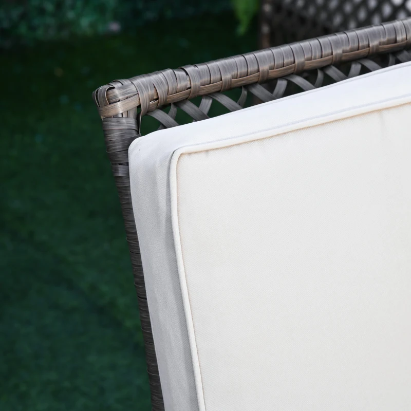 Outsunny Conjunto de 4 Muebles de Jardín de Ratán PE Sillón Sofá Doble y Mesa de Café con Cojines Lavable para Exterior Terraza Patio Marrón y Caqui