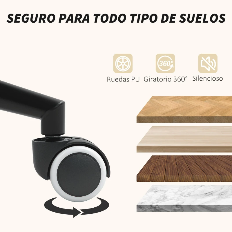 HOMCOM Silla de Oficina Moderna con Reposabrazos de Madera Asiento Ajustable y Ruedas para Oficina y Estudio 59x55x84-94cm Gris
